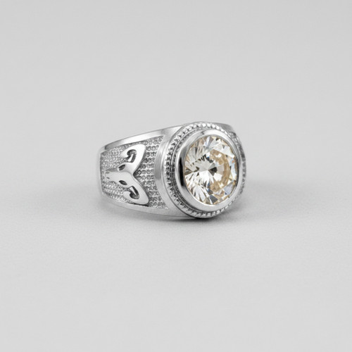 Sterling Silver Aries Zodiac Sign April Birthstone Clear CZ Ring