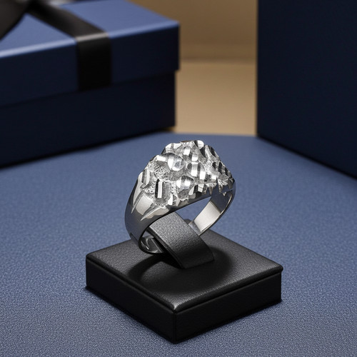 Sterling Silver Midsize Sparkle Cut Nugget Ring