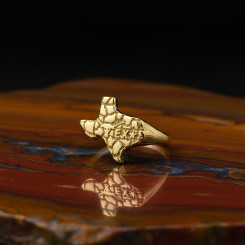 Gold Texas State Map Longhorn Lone Star Cowgirl Signet Ring