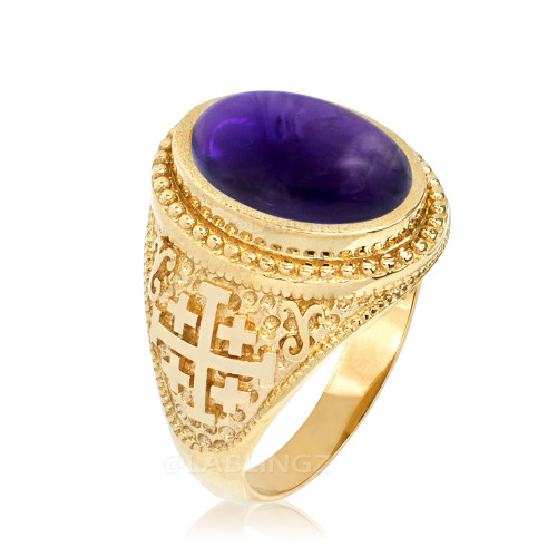 Gold Jerusalem Cross Purple Amethyst Statement Ring