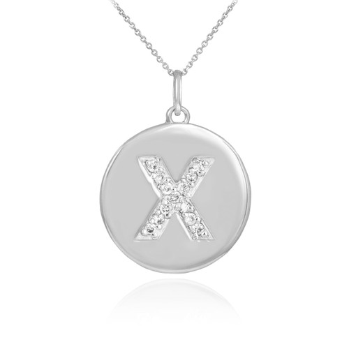 White Gold Letter "X" Initial Diamond Disc Pendant Necklace