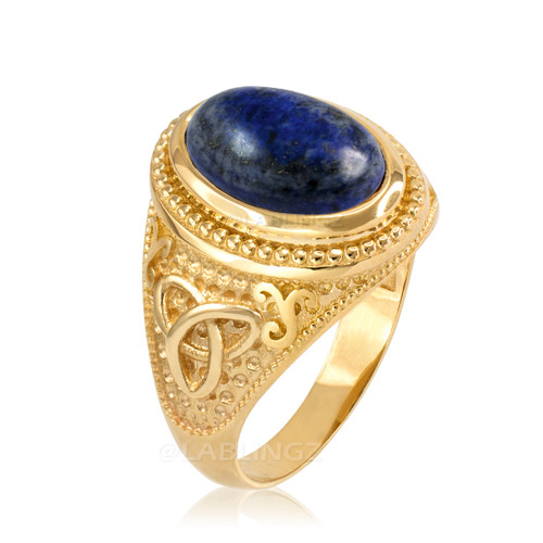 Yellow Gold Celtic Knot Lapis Lazuli Gemstone Statement Ring