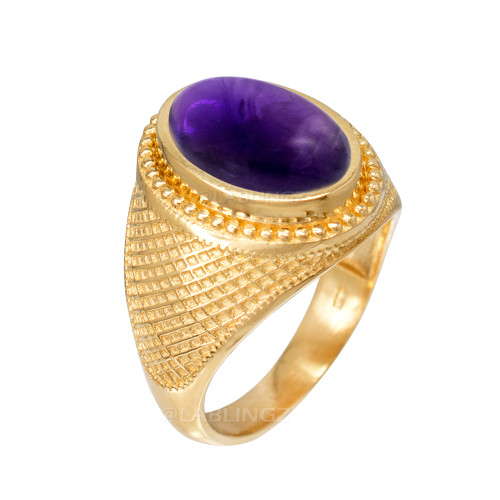 Yellow Gold Textured Band Purple Amethyst Statement Ring