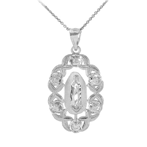 White Gold Our Virgin Mary Pendant Necklace