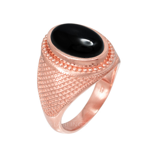 Rose Gold Textured Band Black Onyx Statement Ring