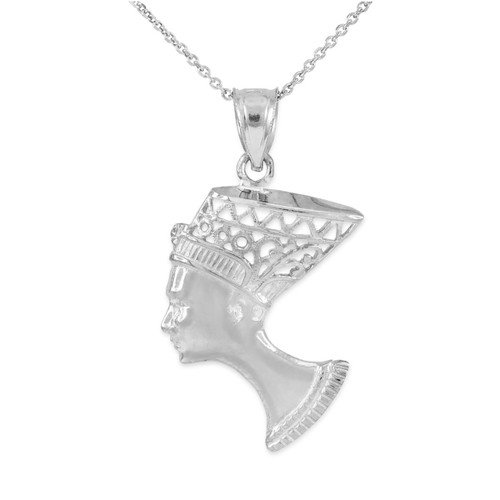 White Gold Queen Nefertiti Filigree Pendant Necklace