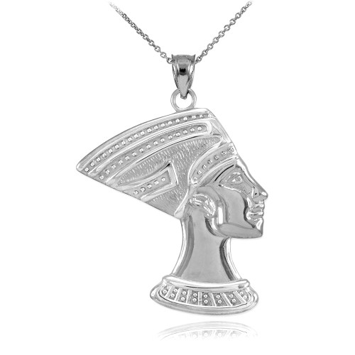 White Gold Queen Nefertiti Pendant Necklace