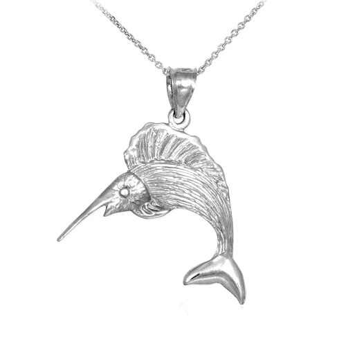 White Gold Sailfish Pendant Necklace