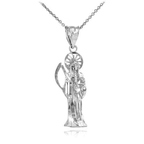 White Gold Santa Muerte Charm Necklace