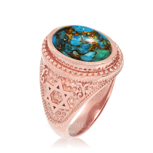 Rose Gold Star of David Blue Copper Turquoise Jewish Statement Ring