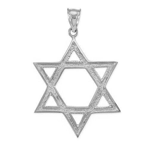 White Gold Star of David Pendant 1.7 Inches