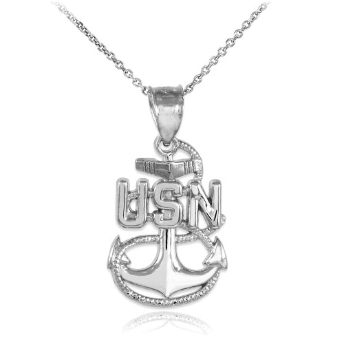 White Gold United States Navy Pendant Necklace