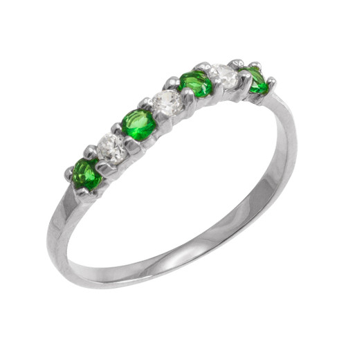 White Gold Wavy Stackable CZ Emerald Ring