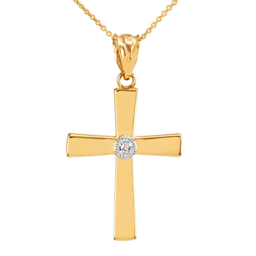 Yellow Gold Cross with Diamond Pendant Necklace