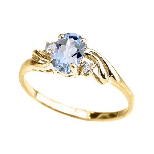 Yellow Gold CZ Aqua Oval Solitaire Proposal Ring