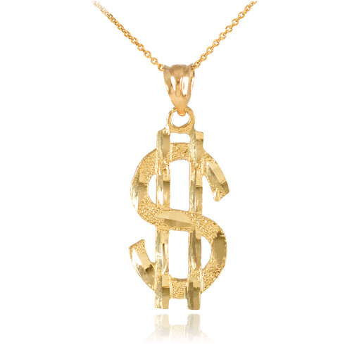 Yellow Gold Dollar Sign Pendant Necklace