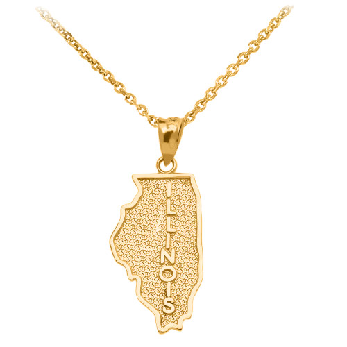 Yellow Gold Illinois State Map Pendant Necklace