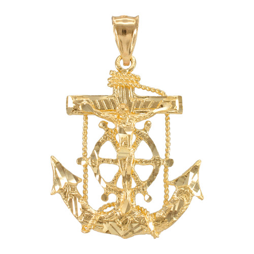 Yellow Gold Mariner Crucifix Cross Anchor Pendant