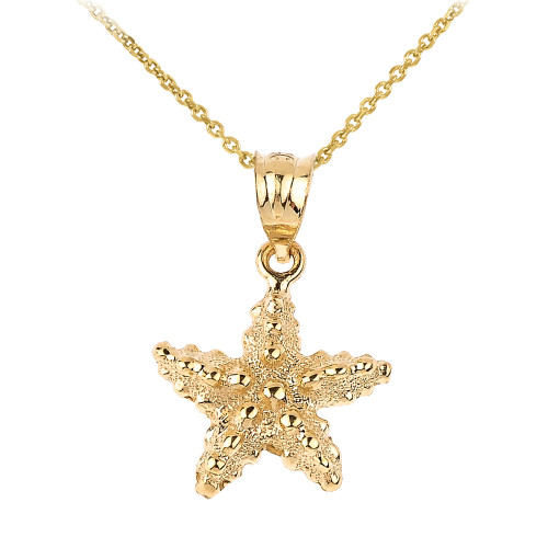 Yellow Gold Sea Star Charm Pendant Necklace