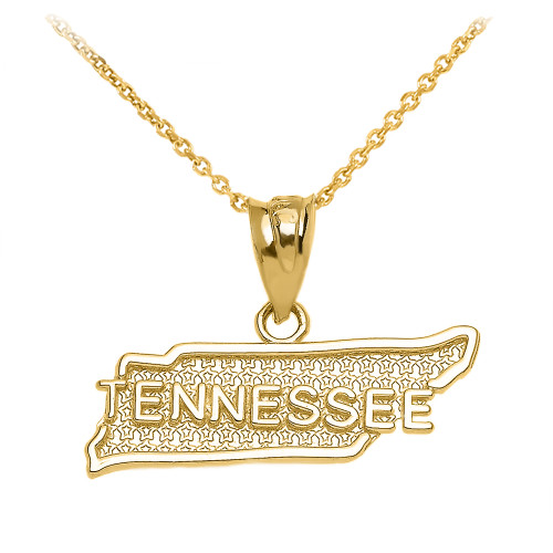 Yellow Gold Tennessee State Map Pendant Necklace