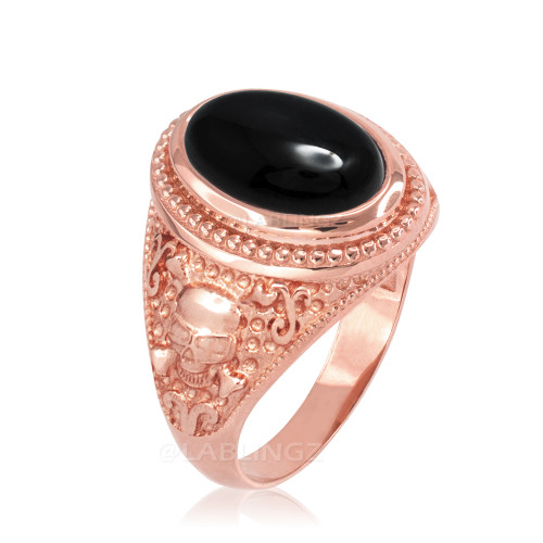 Rose Gold Skull and Bone Black Onyx Statement Ring.