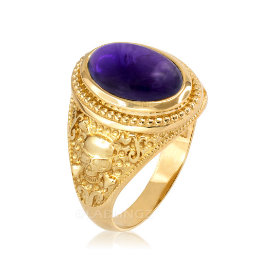 Gold Skull and Bone Purple Amethyst Statement Ring.