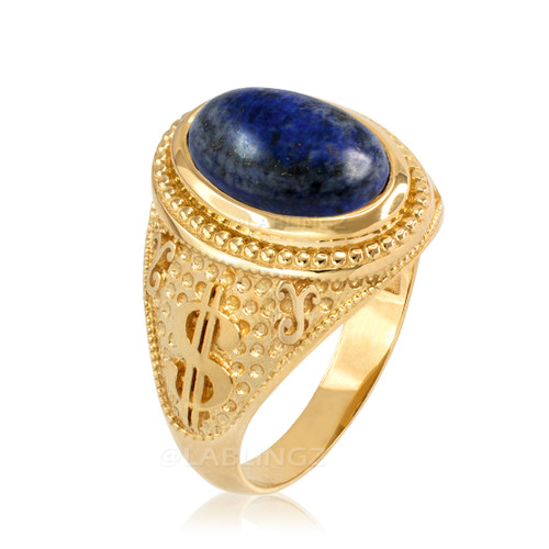 Yellow Gold Cash Money Dollar Lapis Lazuli Statement Ring