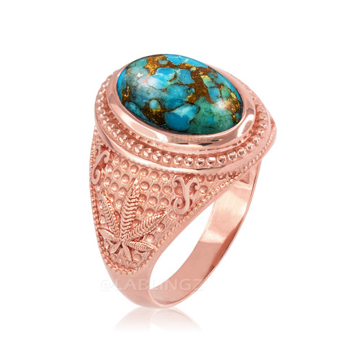 Rose Gold Marijuana Weed Blue Copper Turquoise Statement Ring