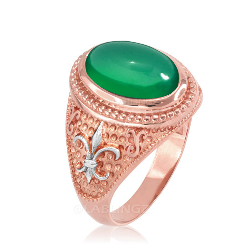 Two-Tone Rose Gold GreenOnyx Fleur-De-Lis Gemstone Ring