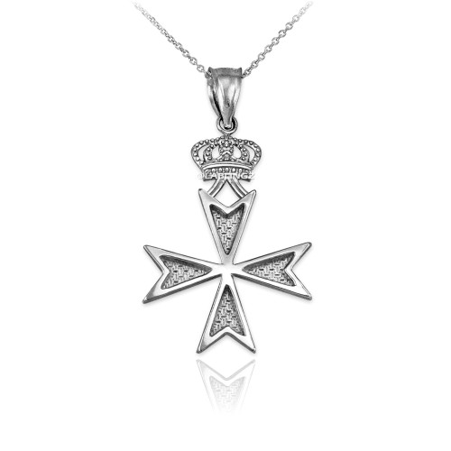 Sterling Silver Maltese Cross Crown Charm Necklace