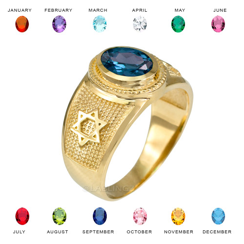 Gold Star of David Jewish Birthstone CZ Ring