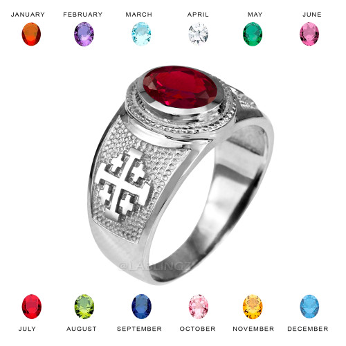 White Gold Jerusalem 'Crusaders' Cross Color CZ Unisex Ring