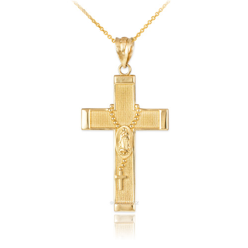 Gold Virgin Mary Latin Cross Rosary Pendant Necklace