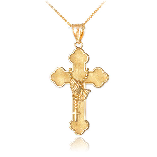 Gold Rosary Cross Prayer Pendant Necklace