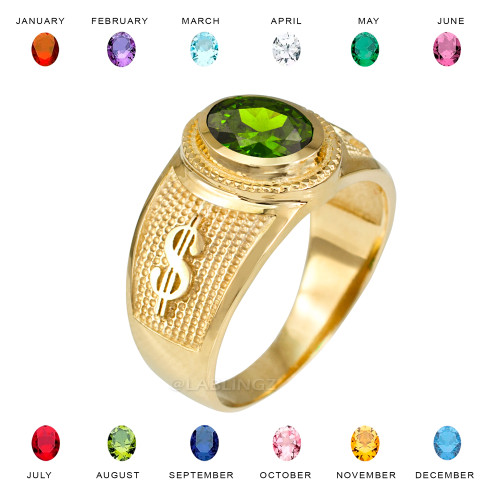 Yellow Gold Cash Money Dollar CZ Birthstone Ring