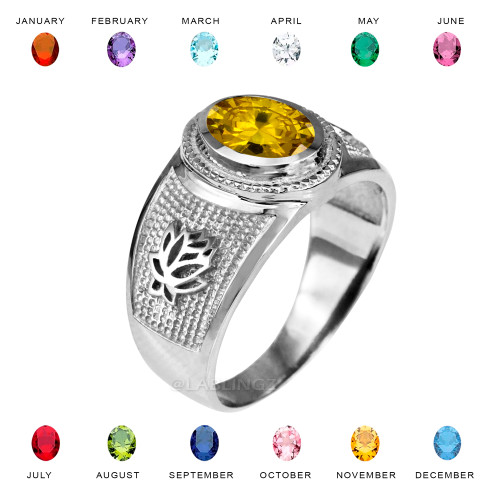 White Gold Lotus Flower Yoga CZ Birthstone Ring