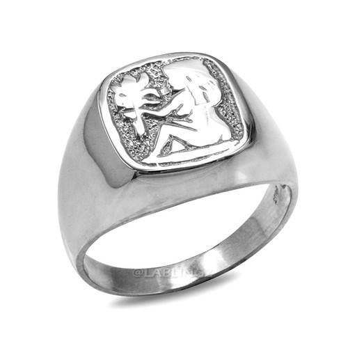 White Gold Virgo Mens Zodiac Ring