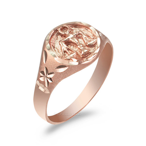 Rose Gold Libra Satin DC Band Ladies Zodiac Ring