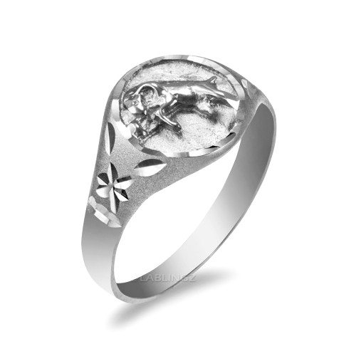 White Gold Aries Satin DC Band Ladies Zodiac Ring