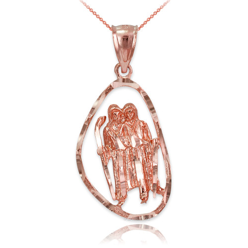 Rose Gold Gemini Zodiac Sign DC Pendant Necklace