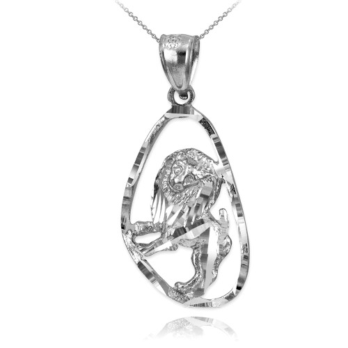 White Gold Leo Zodiac Sign DC Pendant Necklace