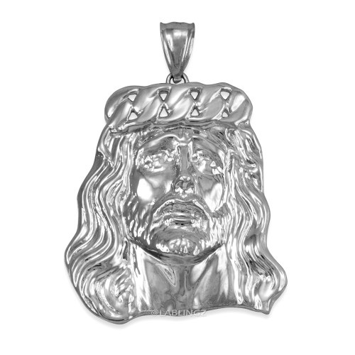Sterling Silver Jesus Face Cuban Link Crown Polished Pendant