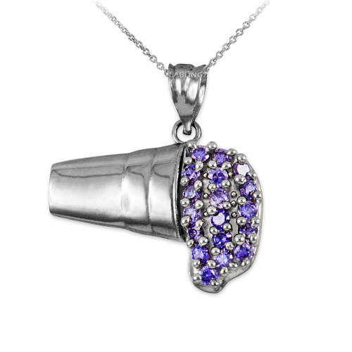 Polished White Gold Lean Purple Drank CZ Pendant Necklace