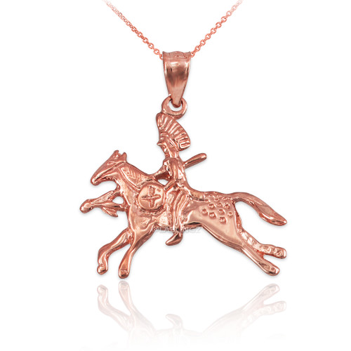 Solid Rose Gold Indian Chief Horse Rider Pendant Necklace