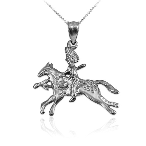 Sterling Silver Indian Chief Horse Rider Pendant Necklace