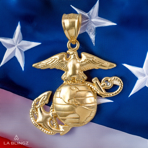 Sterling Silver US Marine Corps USMC Charm Pendant (2 sizes)