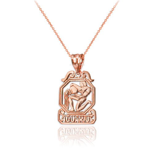 Rose Gold Open Design Aquarius Zodiac Charm Necklace