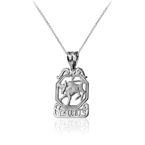 Sterling Silver Open Design Taurus Zodiac Charm Necklace