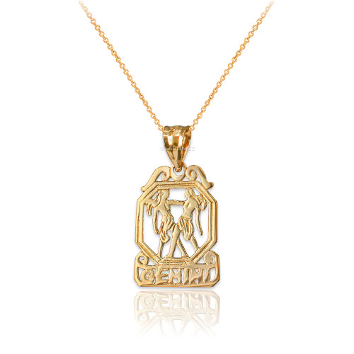 Yellow Gold Open Design Gemini Zodiac Charm Necklace