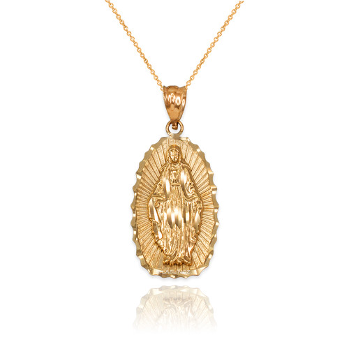 Yellow Gold Lady Virgin Mary DC Pendant Necklace